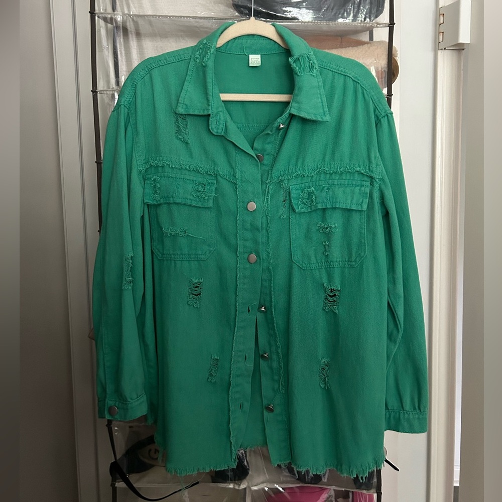 Green Distressed Denim Jacket